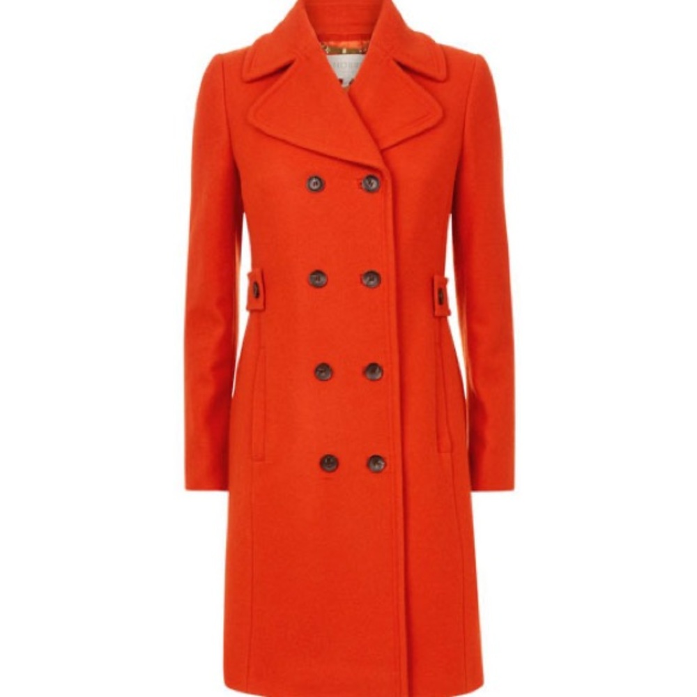Hobbs London Women's Double-Breasted Orange Peacoat. Immaculate tailoring!